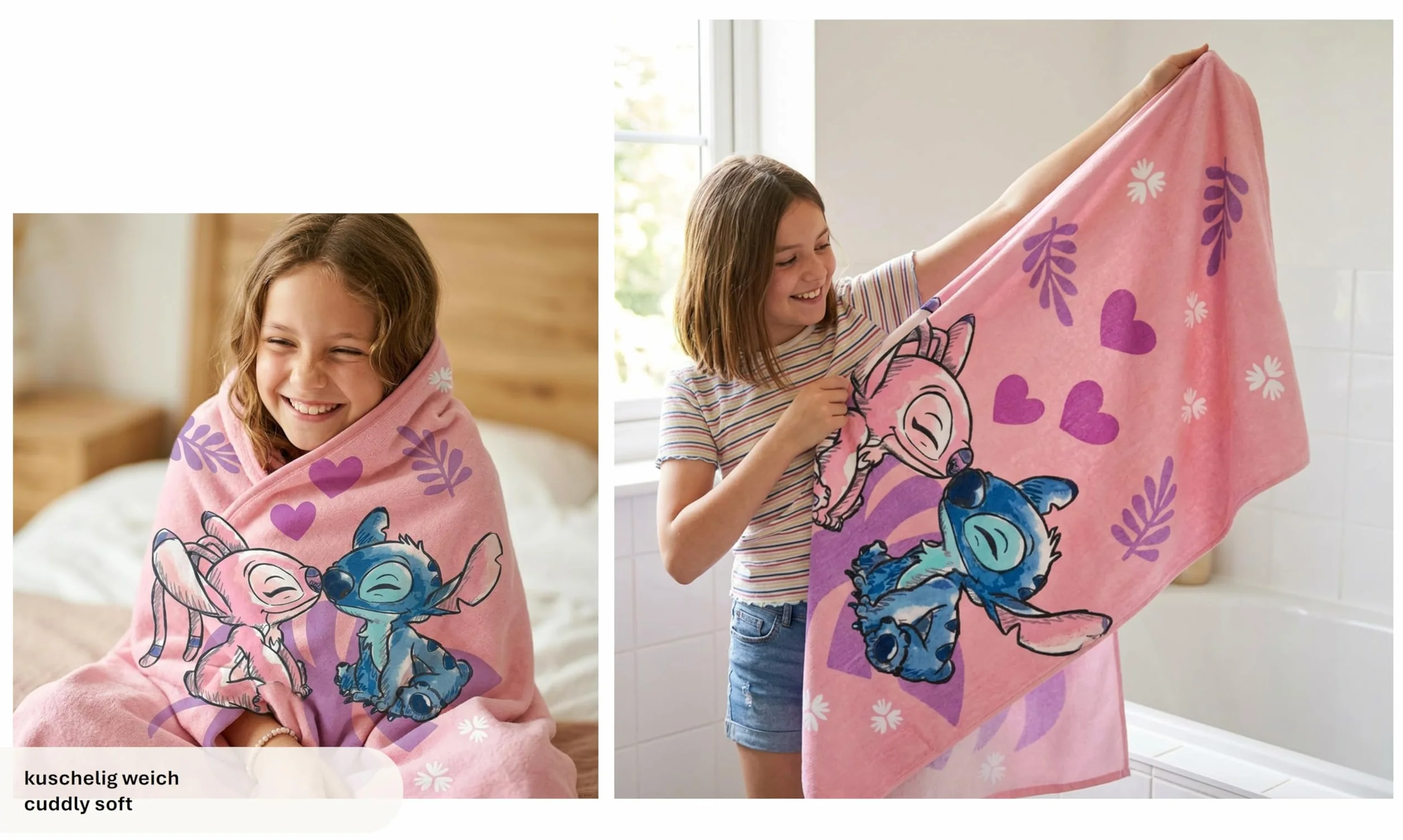 Theonoi Disney Lilo y Stitch, toalla de baño para niños, 70 x 140 cm, 100% algodón, para niñas – Standard Öko Tex