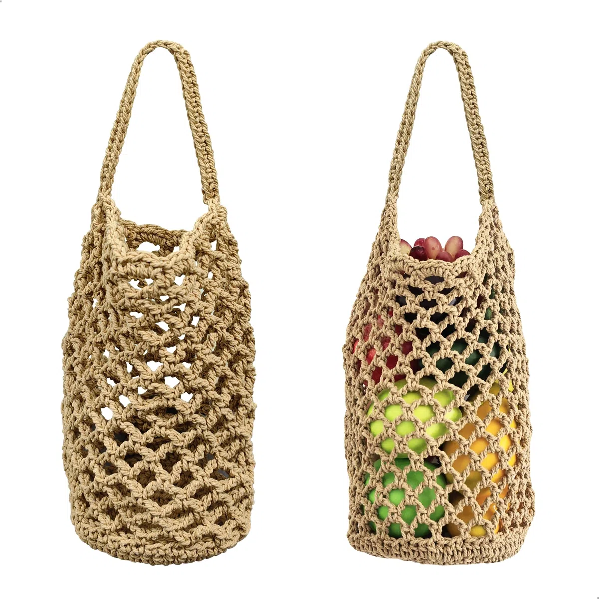 Cestas Colgantes para Frutas, Cesta Colgante de Pared Cestas de Frutas Vegetales para Colgar, 2 Piezas Tejido a Mano Malla 32x16cm para Huevos Frutas Verduras, Suspensión en Pared o Techo