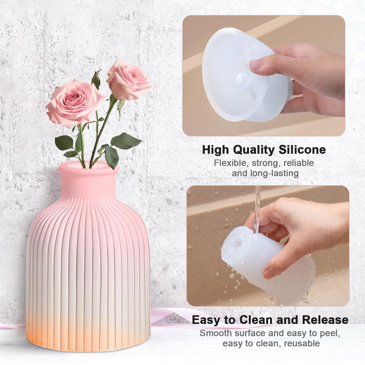 7 Piezas Silicona Florero Moldes, Moldes Resina Jarrón con 5 Floreros + 2 Paleta, Botella Molde de Resina para DIY Decorar Hogar Restaurante Floristería Oficina