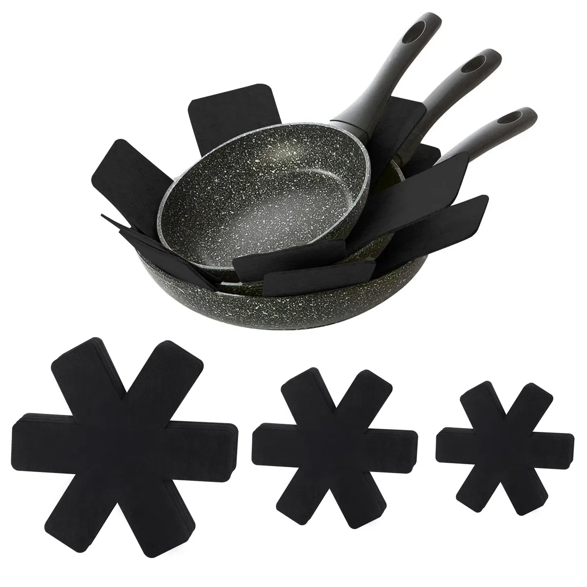 Protectores de Sartenes y Ollas Antideslizante Separador Sartenes para Cacerolas Cacerolas Sartenes de Gres Negro para Evitar Arañazos en Utensilios de Cocina12 Piezas (Negro)