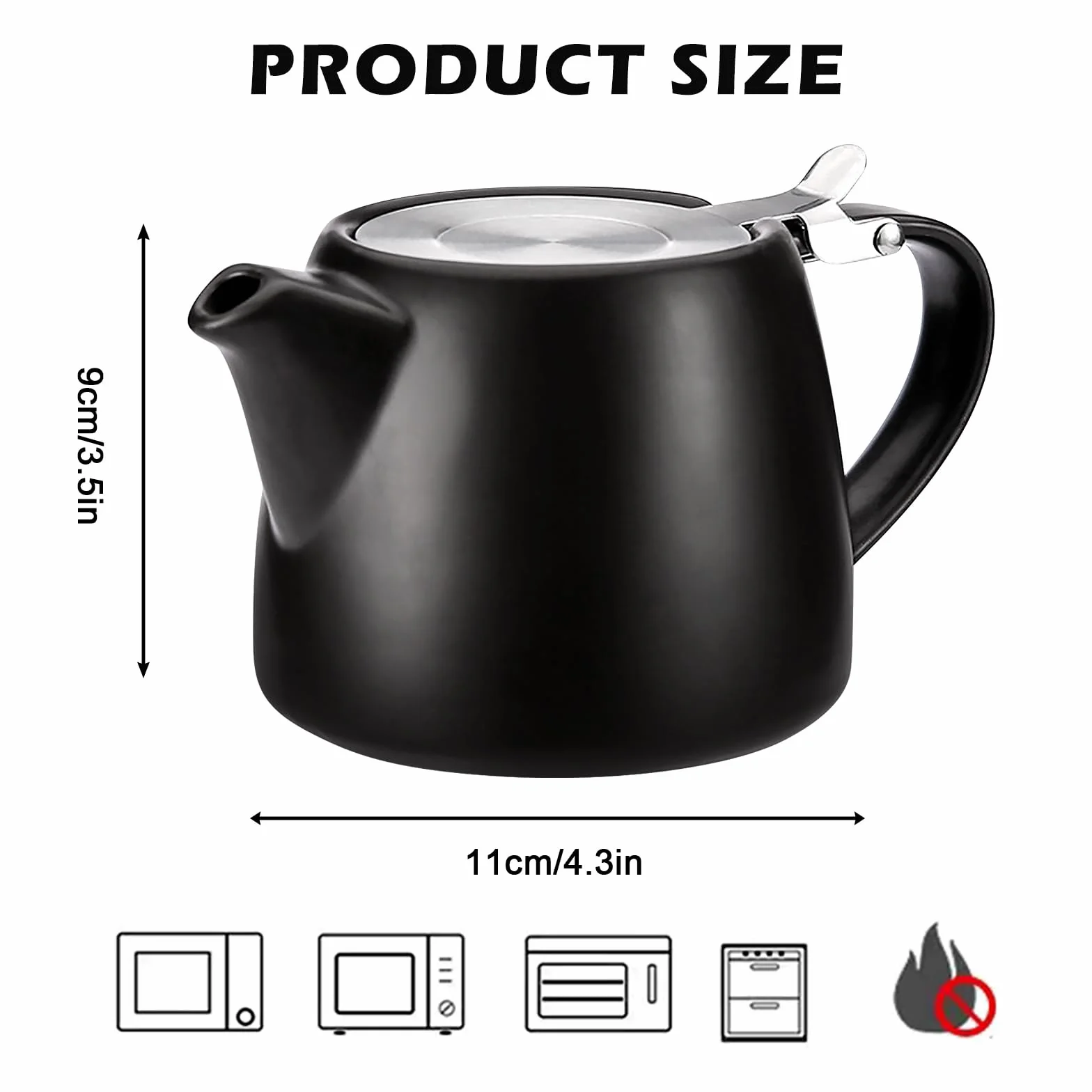 Tetera de porcelana de 500 ml, tetera de doble pared con tapa, asa y colador de té de acero inoxidable, cafetera de porcelana sin goteo, tetera de cerámica para café, té, semibrillante, color negro