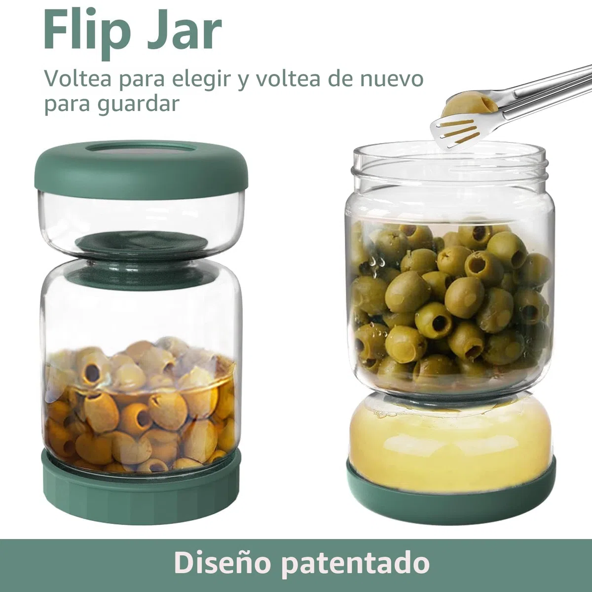 Luvan Bote Aceitunas con Escurridor, Tarro Aceitunas Separador Liquidode de 1000 ml,Tarro Hourglass con Tapa a Prueba de Fugas, para Pepinos, Jalapeños y Cebollas