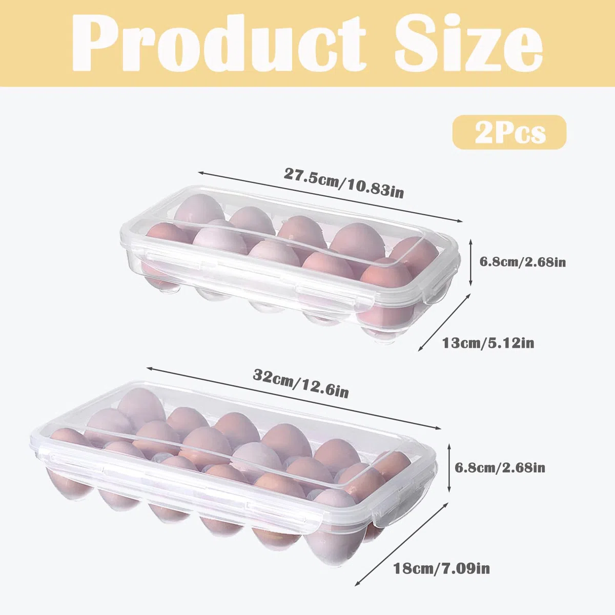 2 Pieza Caja de Huevos con Tapa, Huevos Transparente Portátil, Contenedor de Huevo, Huevera Nevera, para frigorífico, cocina, Picnic(10+18 Celdas)