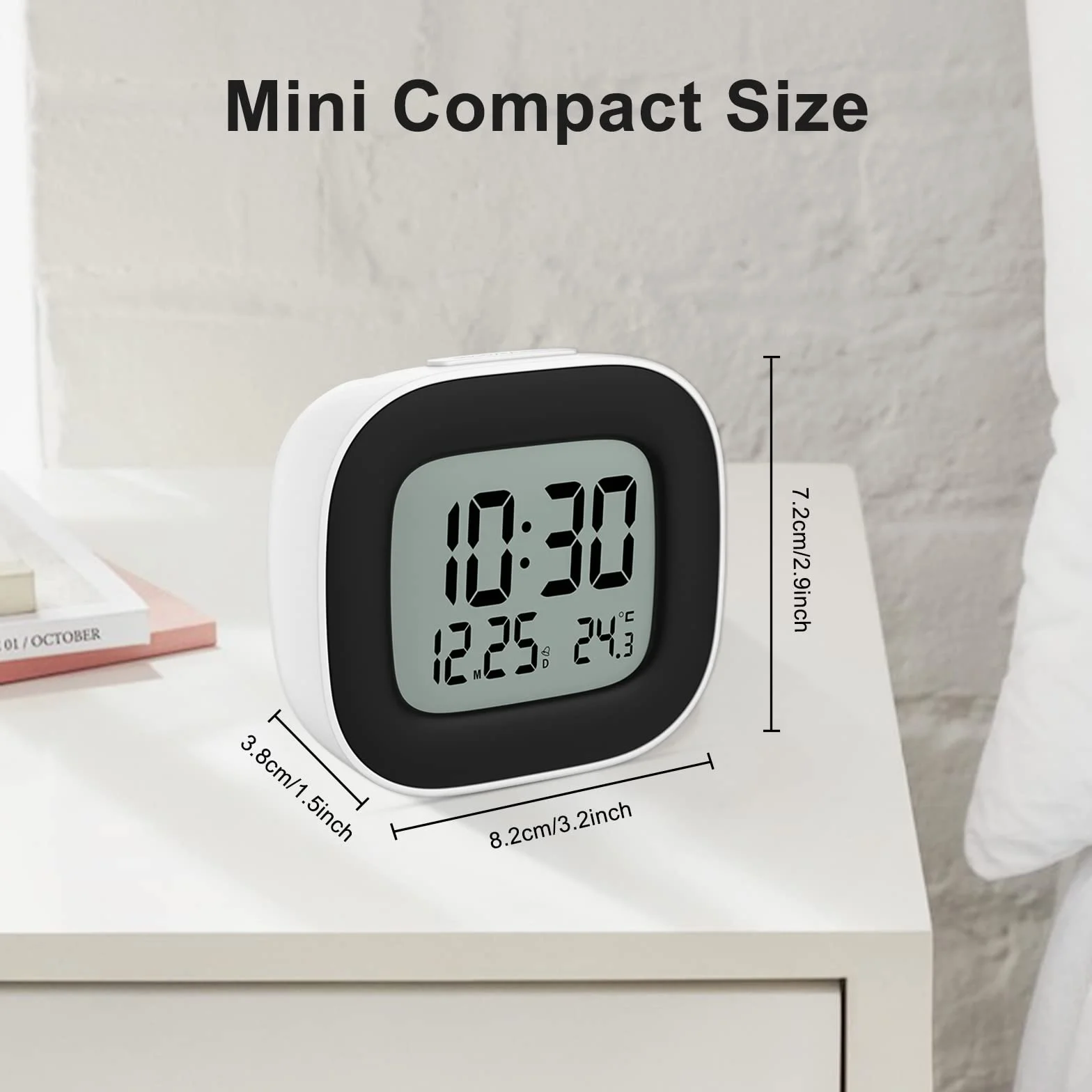 Despertador Digital Pilas Reloj Despertador Digital Pequeño con Luz, Despertador Inteligente con Temperatura Fecha y Zumbador Fuerte, Siesta, para Viajes Dormitorio (2 Baterías AAA Incluidas)