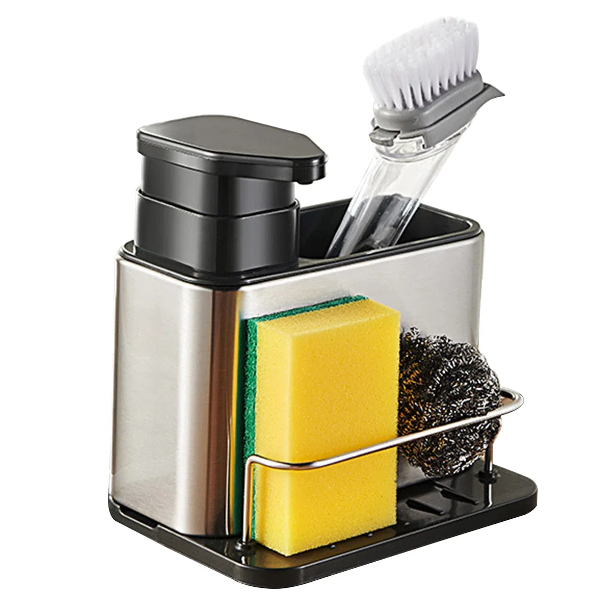 Organizador Fregadero, Soporte Estropajo Fregadero, Organizador de Acero Inoxidable con dispensador de jabón y Compartimento de Almacenamiento para fregaderos de Cocina o Lavado de baños