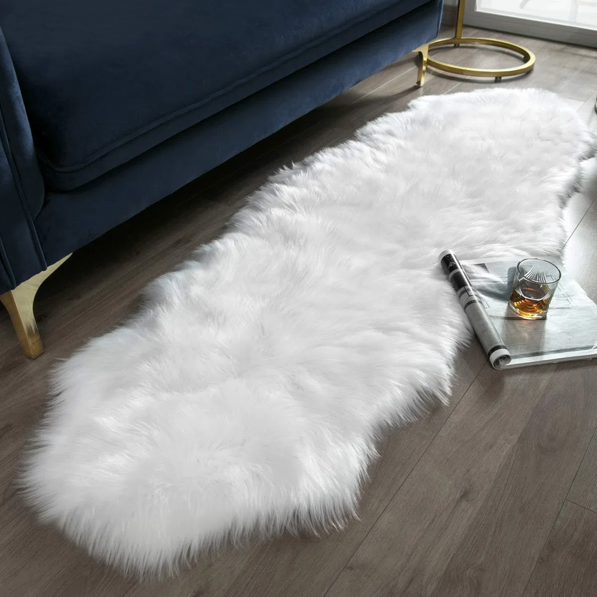 Piel de Cordero Oveja/Sheepskin Rug Cordero, imitación mullida Alfombras imitación Piel sintética,para salón Dormitorio baño sofá Silla cojín (60x160cm, Blanco)