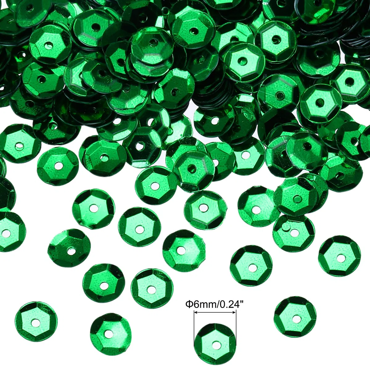 sourcing map 20000 piezas de lentejuelas sueltas de 6 mm a granel, lentejuelas bordadas, lentejuelas redondas con agujeros para hacer joyas, manualidades, costura, maquillaje, uñas, color verde