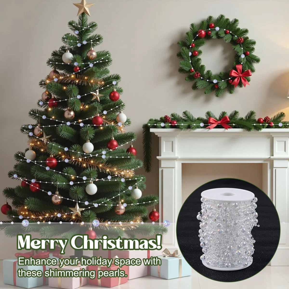 30 metros de cuentas transparentes, cadena de cristal acrílico, gemas, cuentas de línea de pescado, cadena de guirnalda de joyas para manualidades, para fiestas de boda, decoración