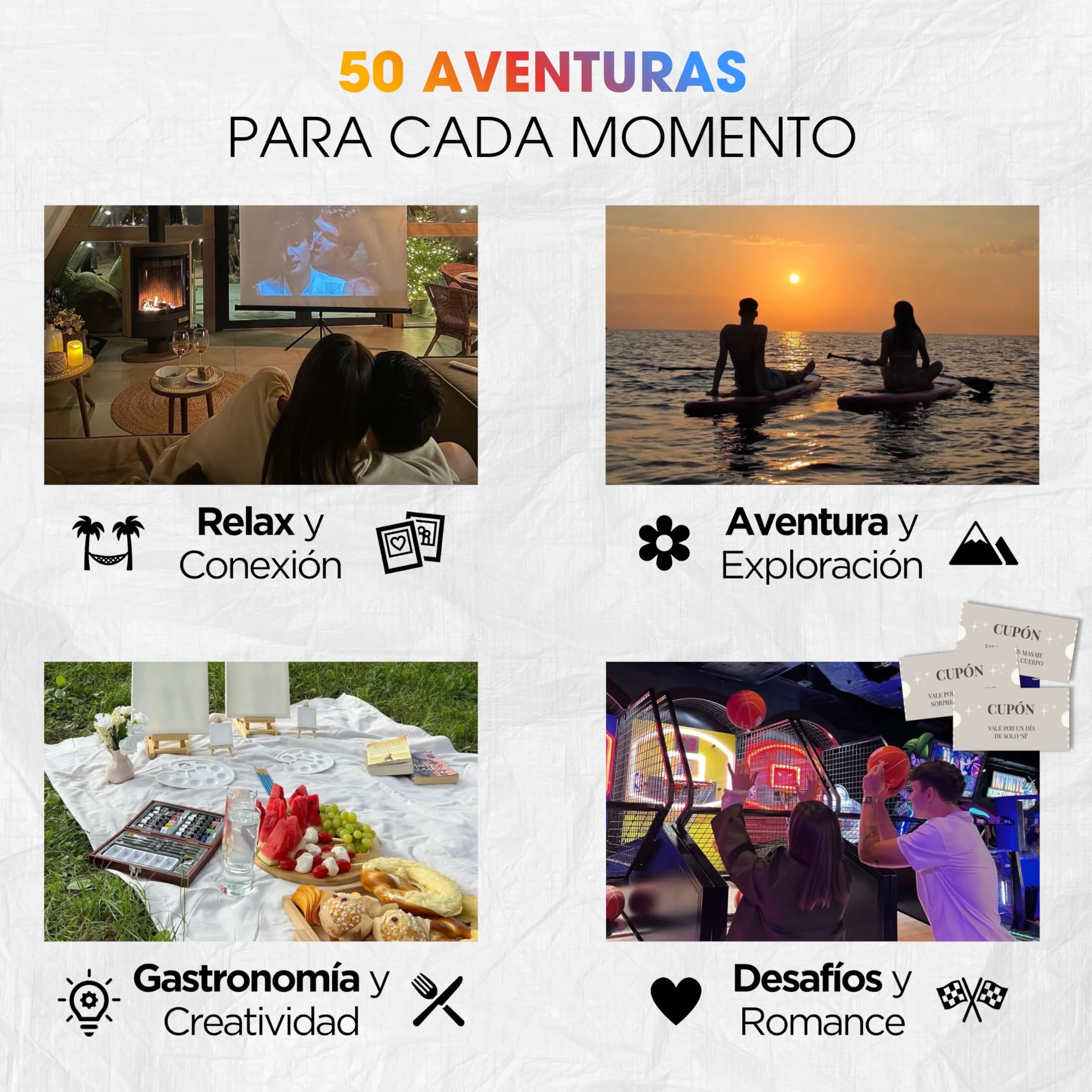 Momentos Únicos, Libro de Retos en Pareja, 50 Planes Sorpresa en Pareja para Rascar, Juegos Parejas Citas, Regalo Original Aniversario o San Valentín, Álbum Fotos Recuerdos Novio Novia Aventuras