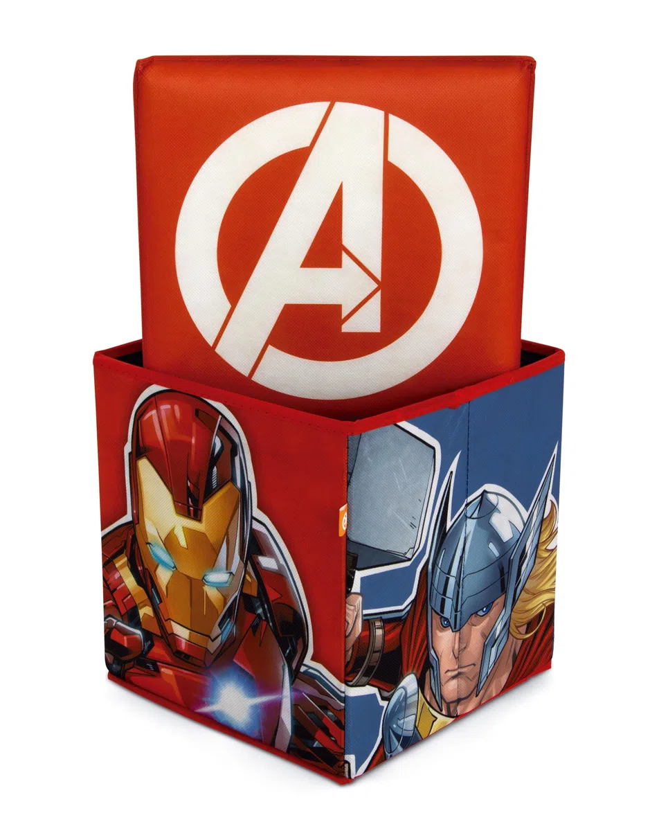 ARDITEX - Cubo plegable infantil Avengers con tapa acolchada y función de asiento - Licencia Oficial Marvel - 30x30x30 cm - Caja decorativa con Capitán América, Hulk, Thor e Ironman