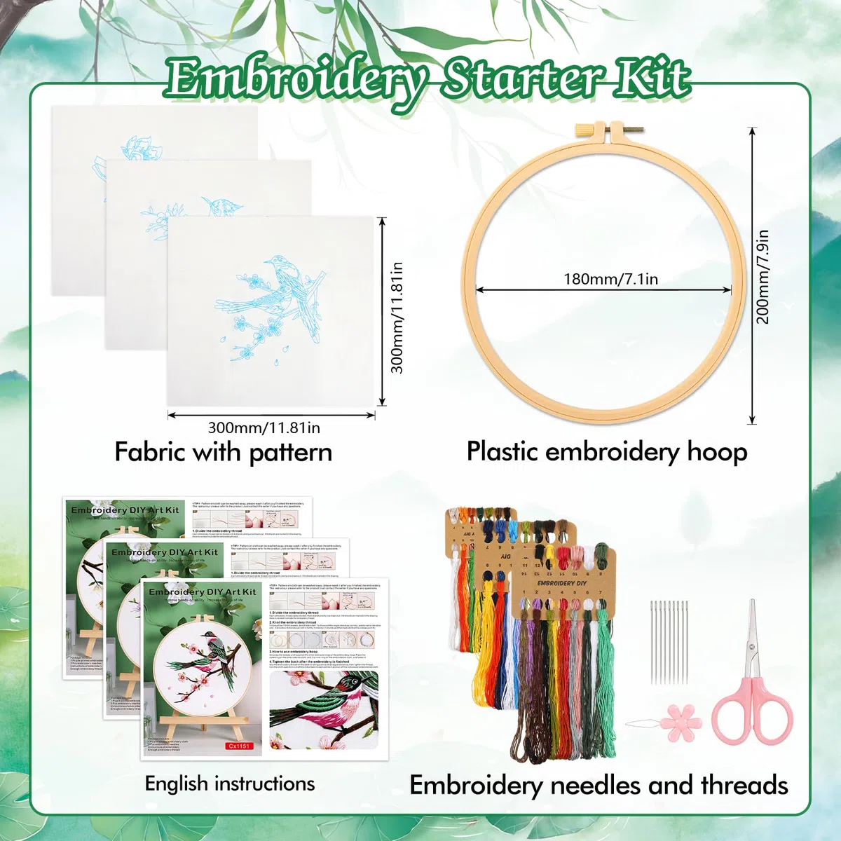 JSRQT 3 Piezas Kit Bordado Embroidery Kit Pájaros Floral Plantas Kit de Bordado Principiantes Punto de Cruz Completo Bordadora Aguja Magica de Bordar Manualidades Adultos para Adulto Principiantes