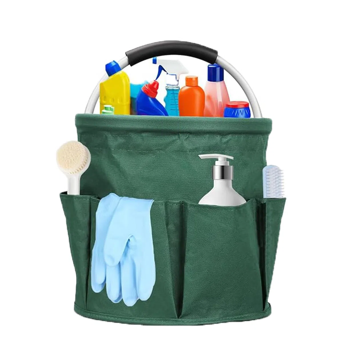 Organizador De Limpieza, Bolsa De Almacenamiento Plegable Para Herramientas De Jardinería, Bolsa De Limpieza Asa y 6 Bolsillos, Cestas Para Herramientas Para Jardín Baño, Camping (Verde)