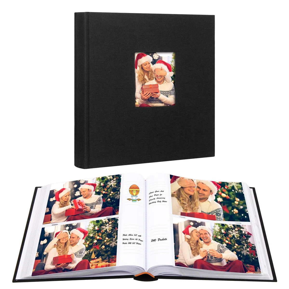 Álbum de fotos de 5 x 7 pulgadas, 240 fotos, marco de lino con áreas de notas, álbum de fotos de 5 x 7 pulgadas, álbum de fotos de boda de 5 x 7 pulgadas, libro de fotos de 5 x 7 pulgadas con espacio