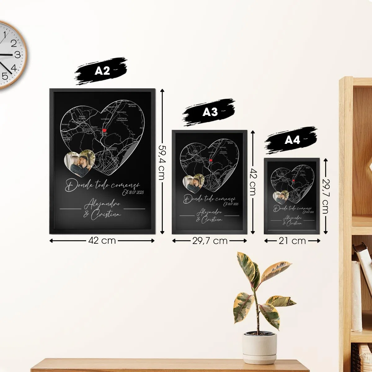 Póster personalizado pareja Corazón Donde todo comenzó, Lugar de encuentro, fecha de encuentro, foto y texto personalizable, regalo Hombre Mujer, San Valentín, Enamorados, Regalo pareja