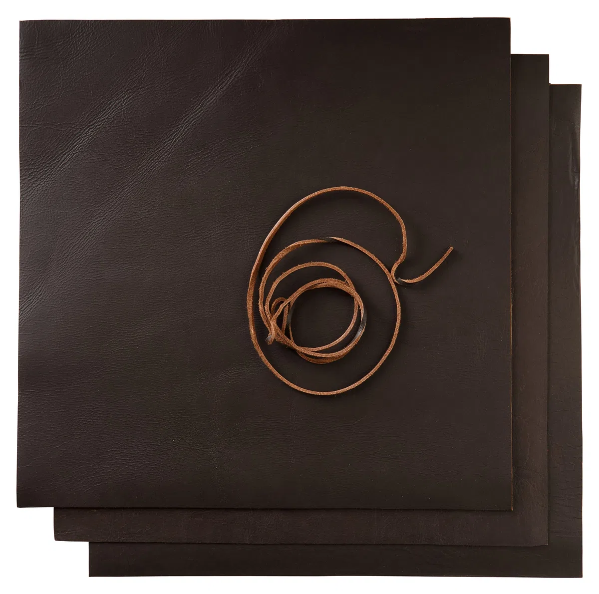 Cuadrados De Cuero Marrón Oscuro Para Artesanía De Cuero - 3 Hojas (30 X 30 Cm) + Cordón De Cuero (91 Cm) - Cuero De Búfalo De Flor Completa Suave - Duradera Y Ideal Para Carteras De Cuero Y Artes