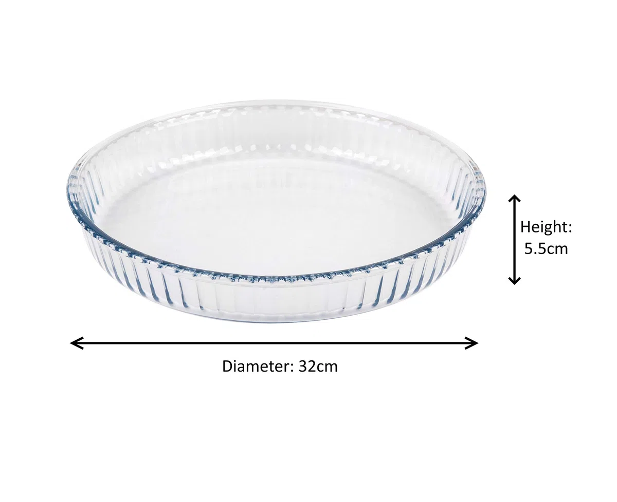Cristal Quiche Flan Tarta Tapas Postre Asado Horneado Plato de Servir Tamaño a Elegir - Large 32cm