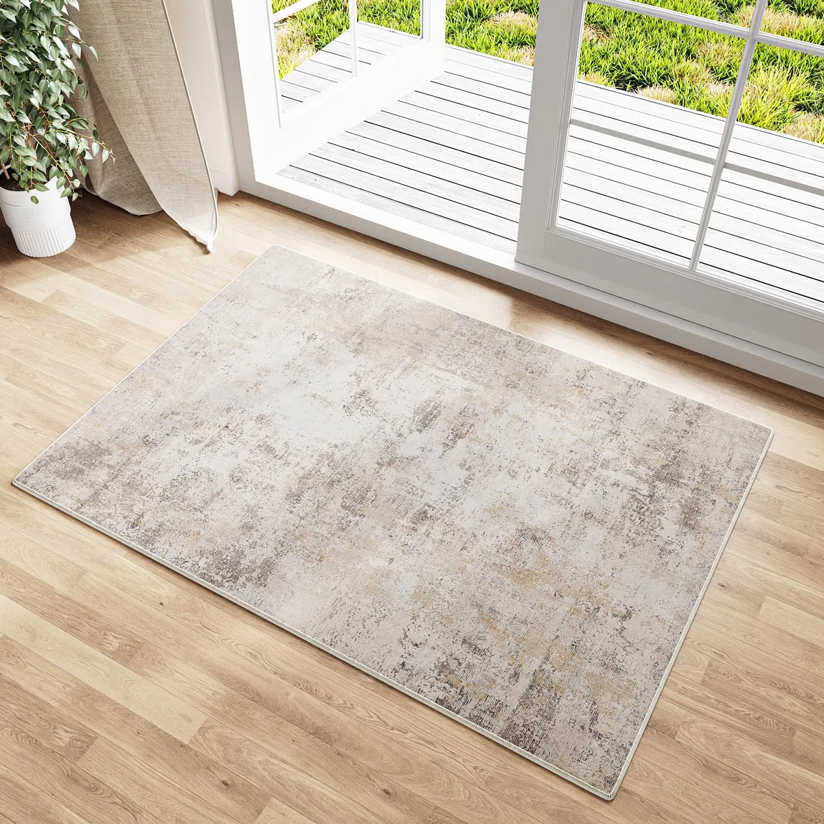 HUGEAR Alfombra Entrada Casa Alfombras 60x90cm Beige Gris Antideslizante Lavable Lavadora Moderna Abstractas Pequeña Carpete Habitacion Dormitorio Comedor Cocina Pelo Corto Tapete