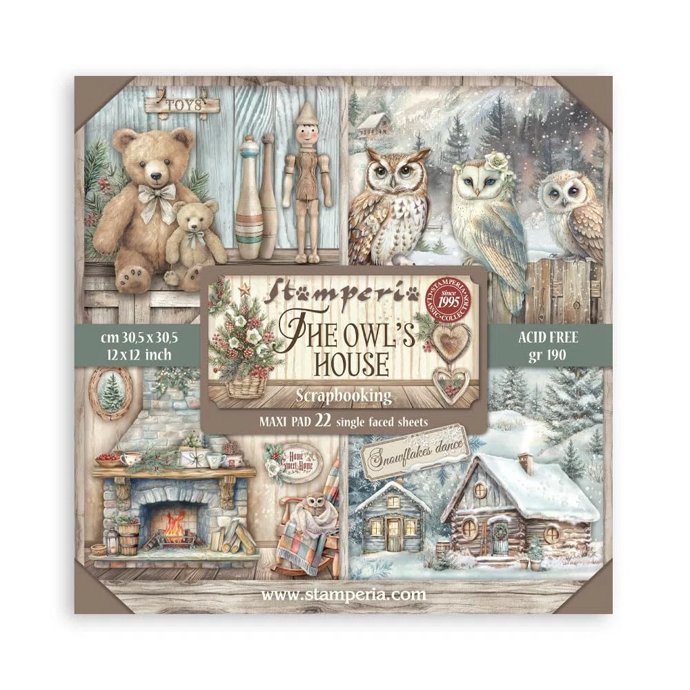 Stamperia - Scrapbook Paper Pad for Scrapbooking, Albums, Card Making, Bullet Journalling and More, Acid Free, Single Face, Perfect for Hobbies, Crafts, and Gifting (The Owl’s House) (30.5 x 30.5cm)