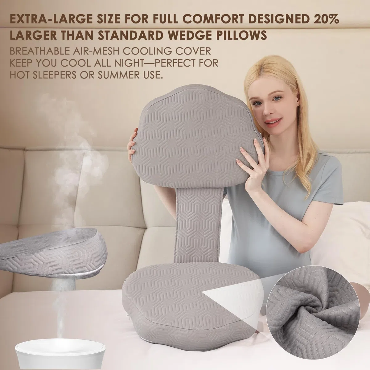 Chilling Home Almohada de Embarazo para Dormir, Almohada de Embarazo de Espuma Viscoelástica para Estómago,Espalda, Almohada Corporal Ajustable y Portátil para Personas Que Duermen de Lado (Gris)