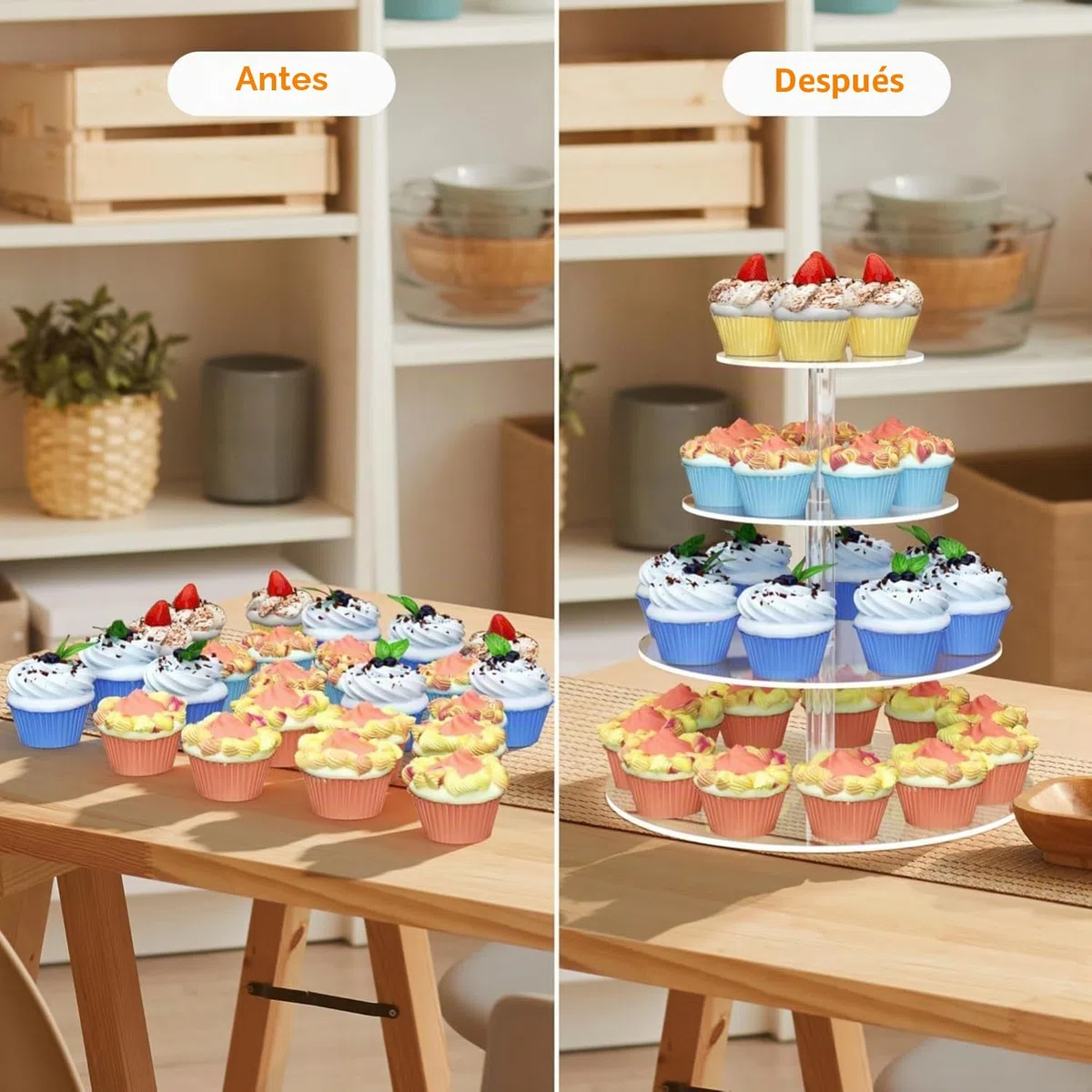 LATERN 4 Niveles Soporte para Cupcakes, Redondo Torre de Acrílico para Cupcakes Expositor Transparente Soporte Reutilizable para Tartas y Postres para Bodas Cumpleaños Baby Shower Halloween Fiesta