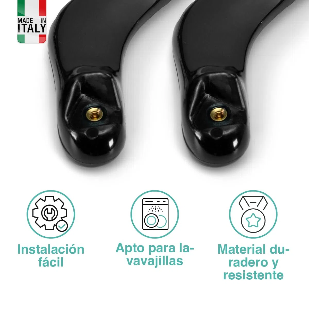 Mangos de olla con forma no original, pero compatibles con AMC – Rosca de latón y baquelita antiquemaduras, juego de 2 asas – Incluye 4 tornillos de acero inoxidable