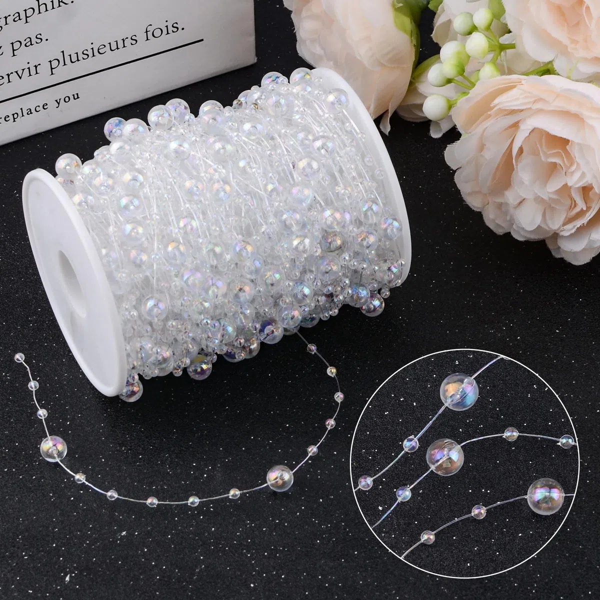 30 metros de cuentas transparentes, cadena de cristal acrílico, gemas, cuentas de línea de pescado, cadena de guirnalda de joyas para manualidades, para fiestas de boda, decoración