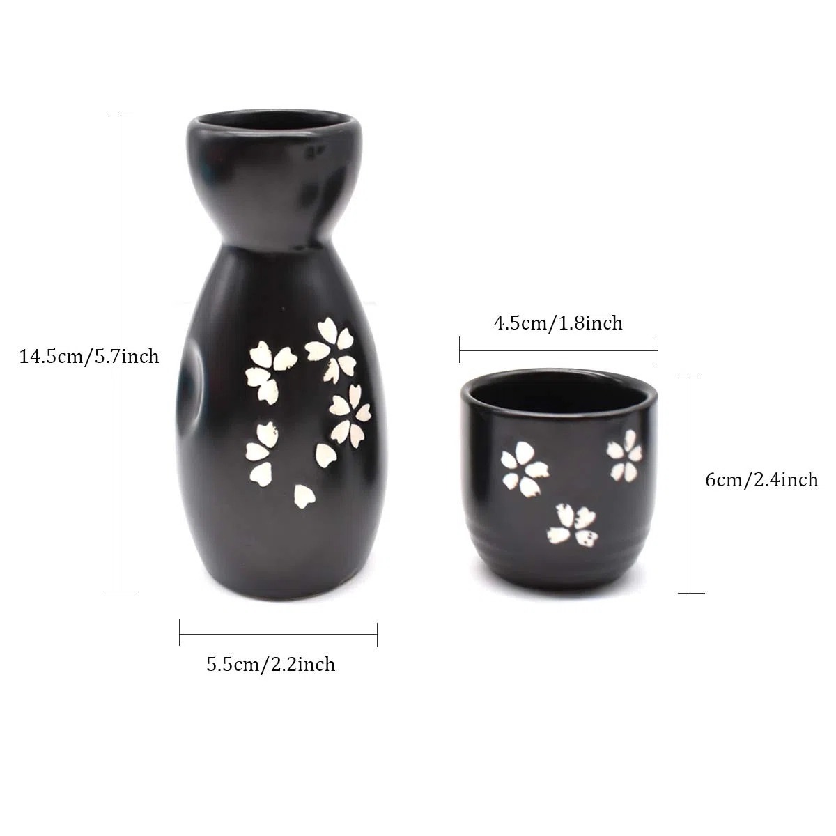 Sake Set,5 Piezas Sake De CerÁMica Japonesa Tradicionales Botella De Sake Porcelana Cups Tazas De CerÁMica Manualidades Regalo(Negro)