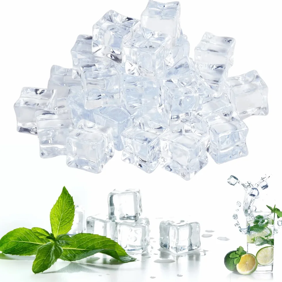 THATSRAD 60 PZS Cubitos de Hielo Reutilizables Transparentes 2cm Cubitos de Hielo de Acrílico Cubitos de Hielo Falsos Reutilizable de Cubo Hielo Falso para Artificiales, Fotografia, Decoración de Boda