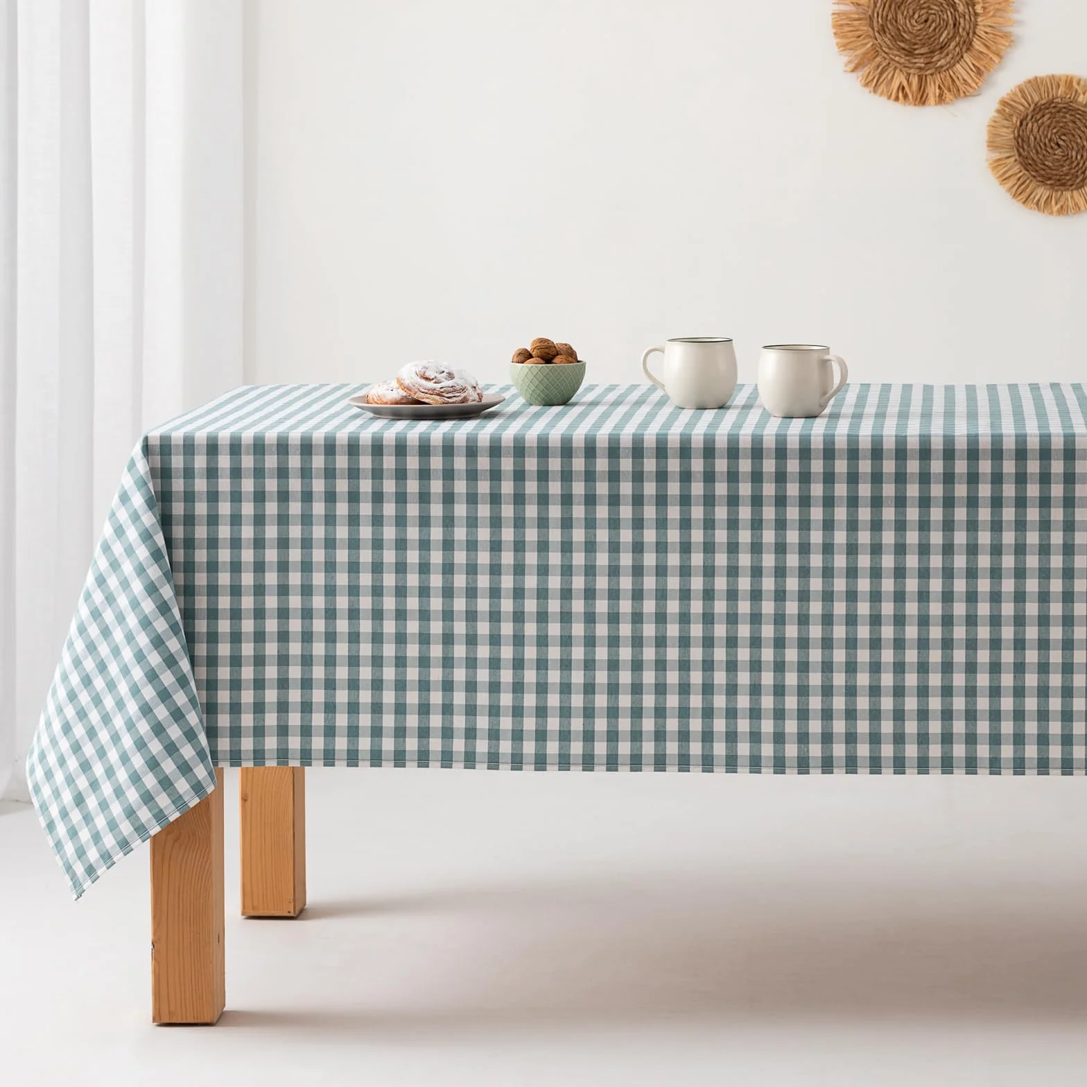 GAMUSI Mantel Antimanchas Tacto Tela Rectangular Cuadro Vichy, algodón Impermeable, 140x180 cm Color Agua