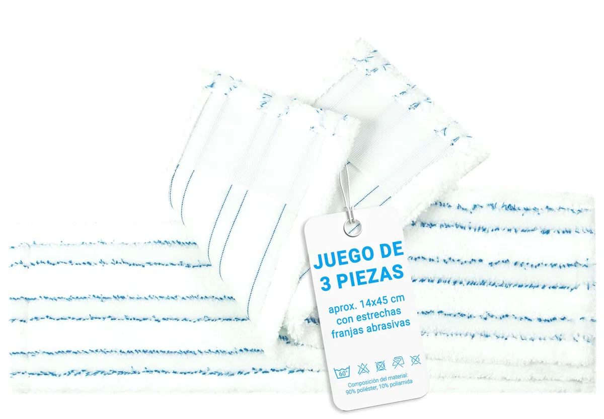 ZOLLNER24 Juego de 3 Fundas para mopas en Blanco y Azul - Aprox. 14 x 45 cm - aptas para Todos los Soportes Plegables estándar de 40 cm - Tejido Mixto - Lavables a 60 °C
