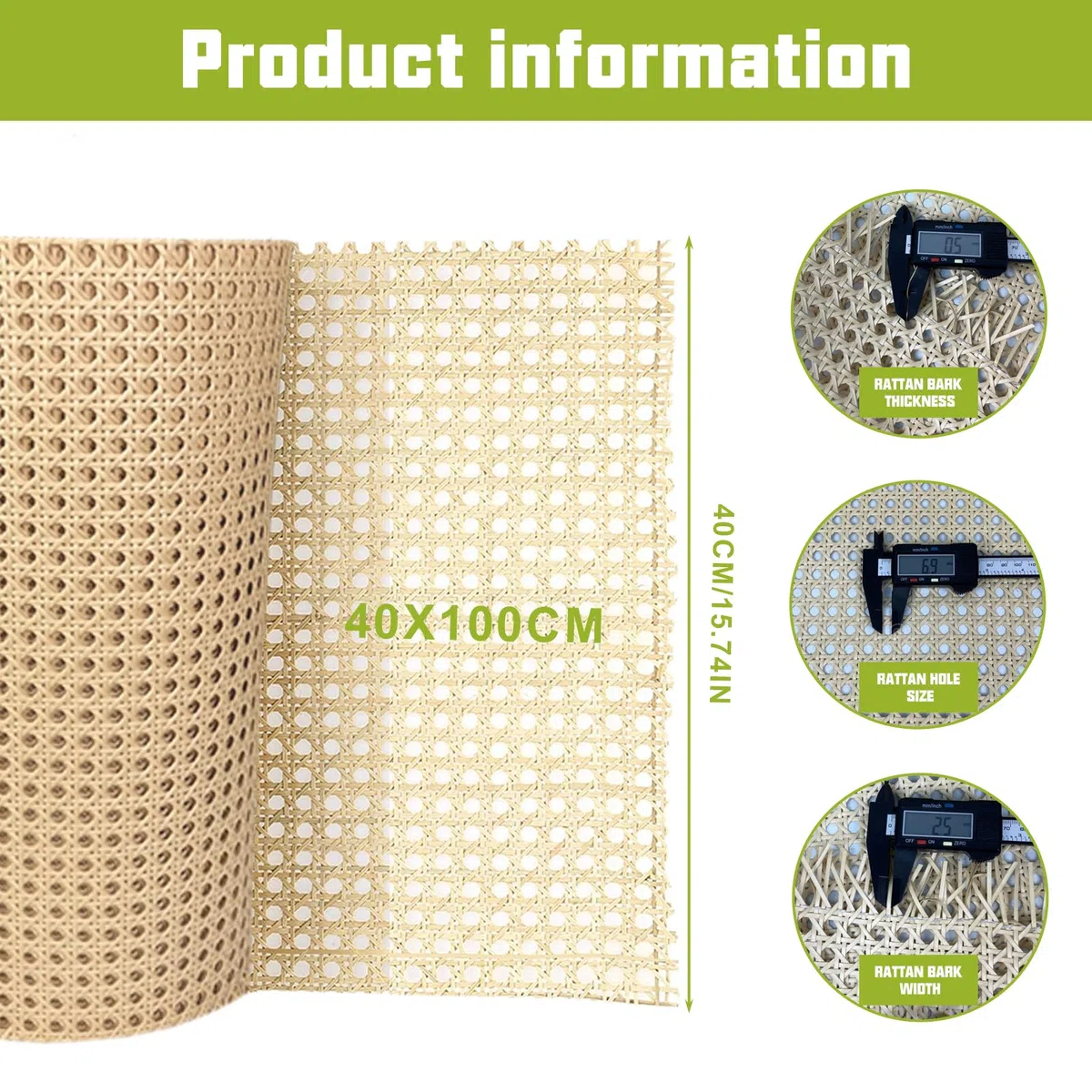 Rollo de ratán natural, 40 x 100 cm, hecho a mano, cinta de ratán trenzado, cinta de ratán para muebles y decoración del hogar