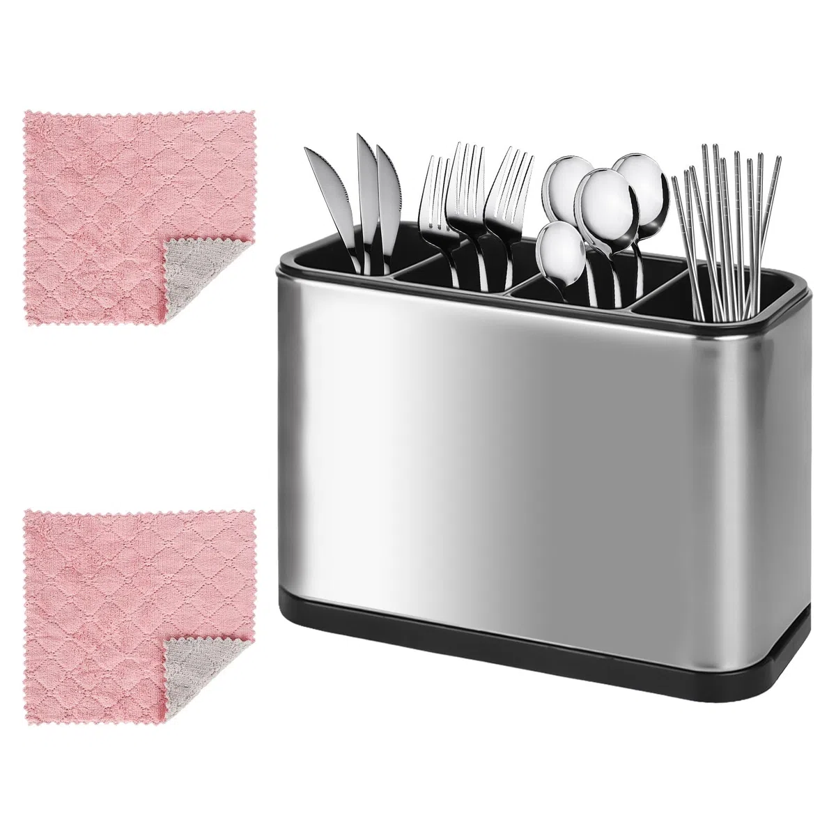 Escurridor Cubiertos, Escurre Cubiertos 4 Compartimentos Portacubiertos de Cocina Cubertería de Encimera Acero Inoxidable para Organizador de Fregadero de Cocina Encimera Mesa de Casa