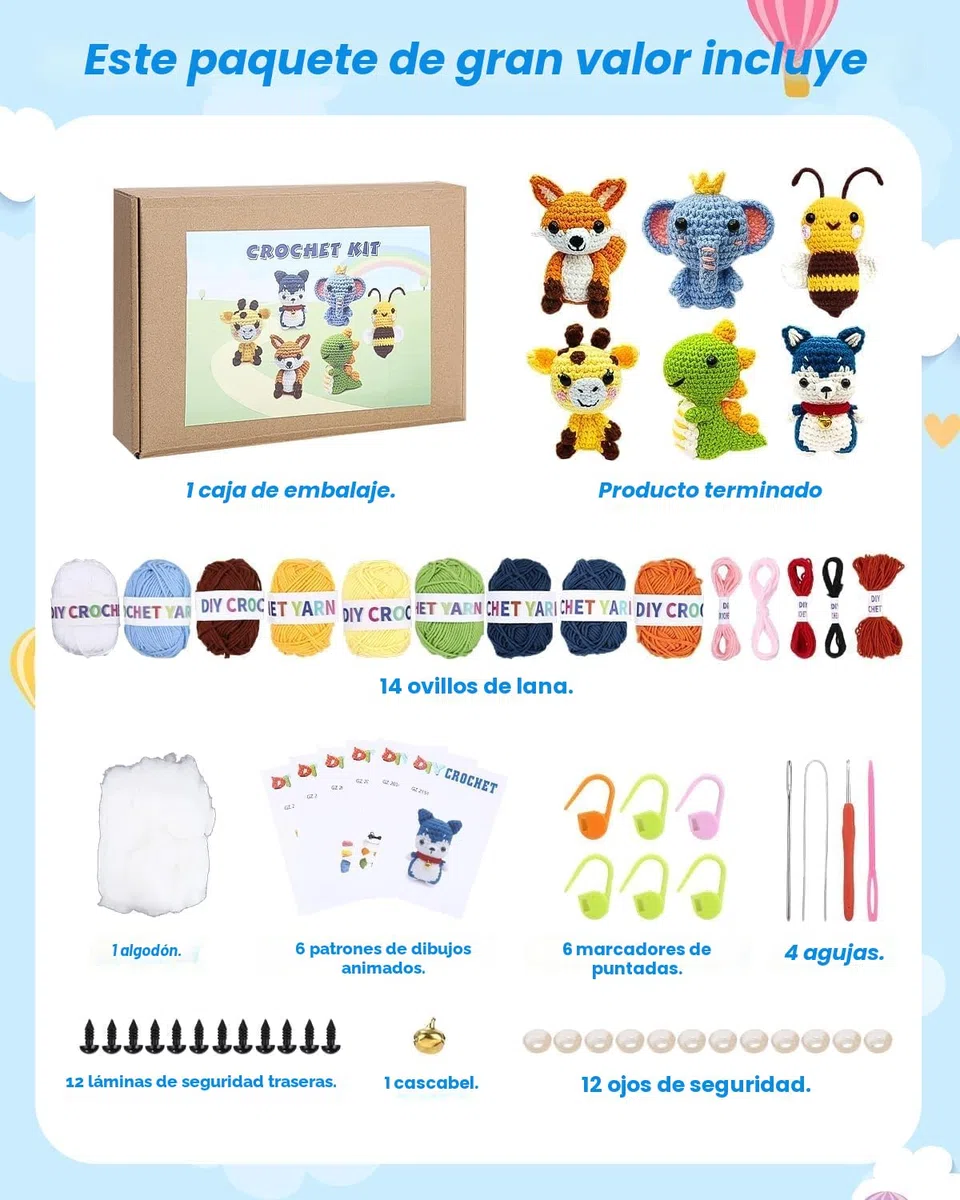 Mixara 6 Piezas Ganchillo Para Principiantes, Crochet Kit Principiantes, Kit Ganchillo, Kit De Ganchillo Para Adultos Principiantes, Para Diy y Tejido a Mano