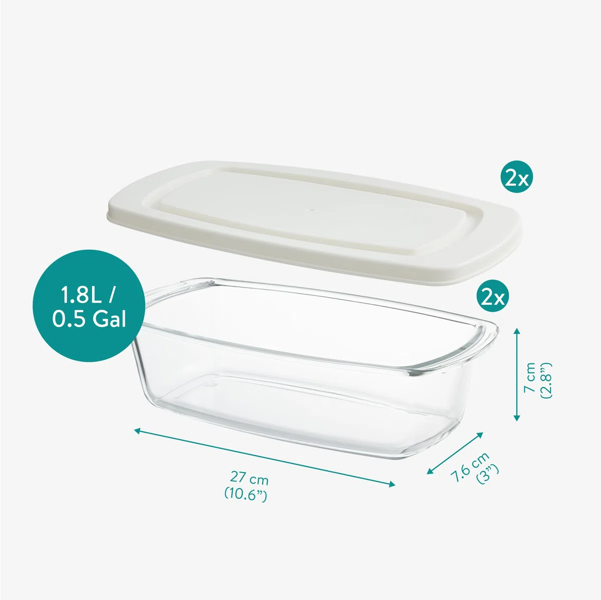 Navaris Molde Pan de Cristal con Tapa - 2x Fuente para Horno de Vidrio de Borosilicato 1,8 L -2x Molde Rectangular Reposteria Congelar y Recalentar - Apto Microondas y Lavavajillas