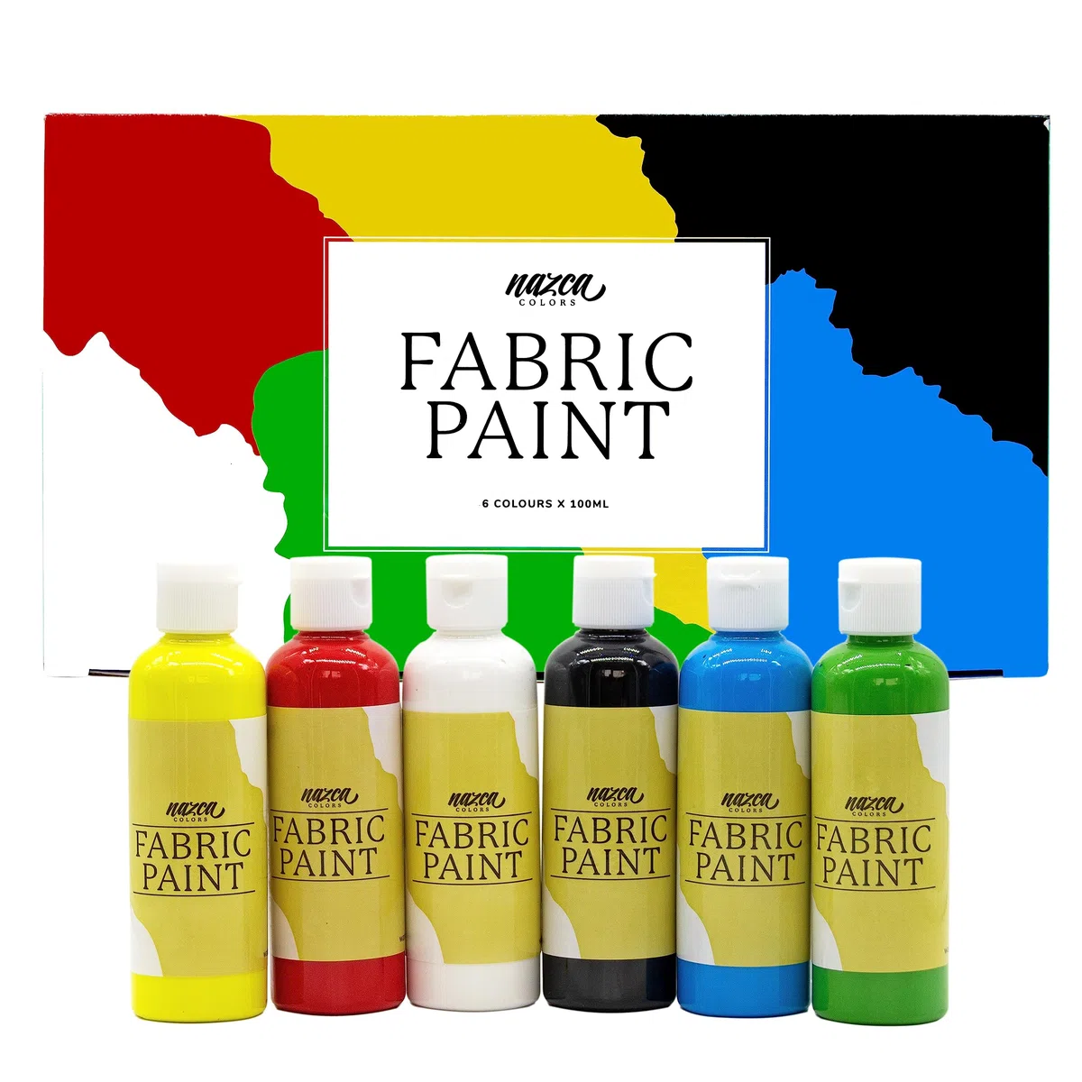Pintura para Tela y Ropa Calidad Profesional Nazca - 6 Colores x 100ml - Set de Pintura Acrílica Textil Permanente con Gran Capacidad de Cobertura Ideal para toda clase de Tejidos, Camisetas, Bolsas