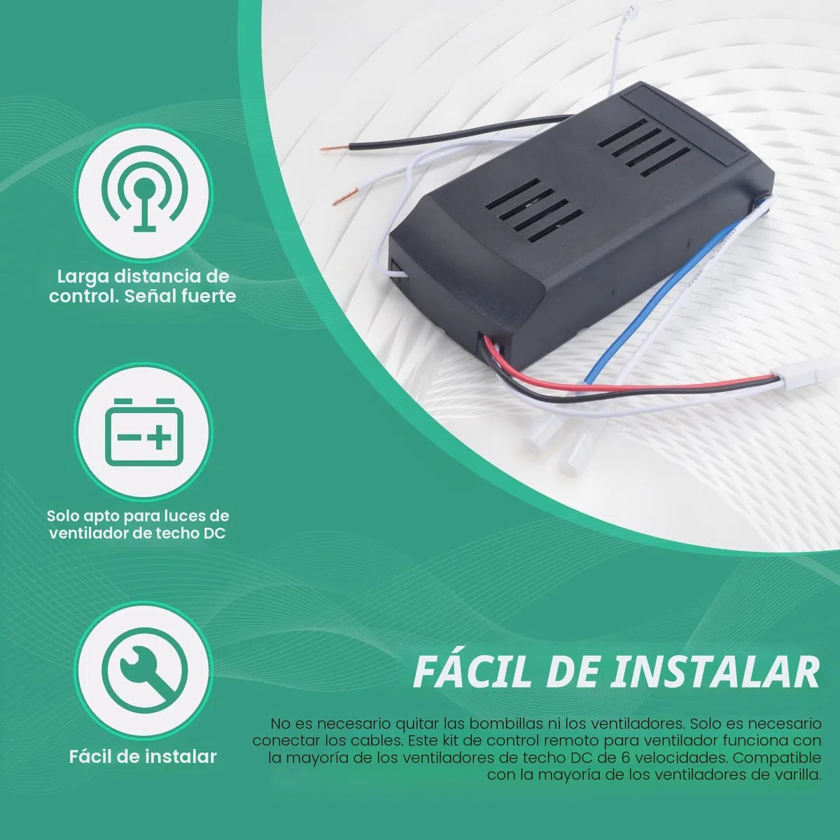 Kit de mando a distancia universal de repuesto para ventilador de techo, 6 velocidades y sincronización, reemplazo remoto para ventilador de techo DC