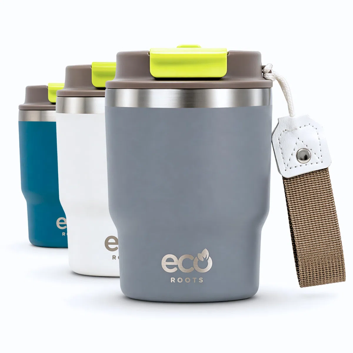 ECOROOTS Evergreen - Vaso Térmico 360 ml | Termo Cafe para Llevar I Acero Inoxidable | Antifugas I Sin BPA I Cuerda Removible | Ligero y Compacto | Ideal para Bebidas Frías o Calientes (GRIS PERLA)