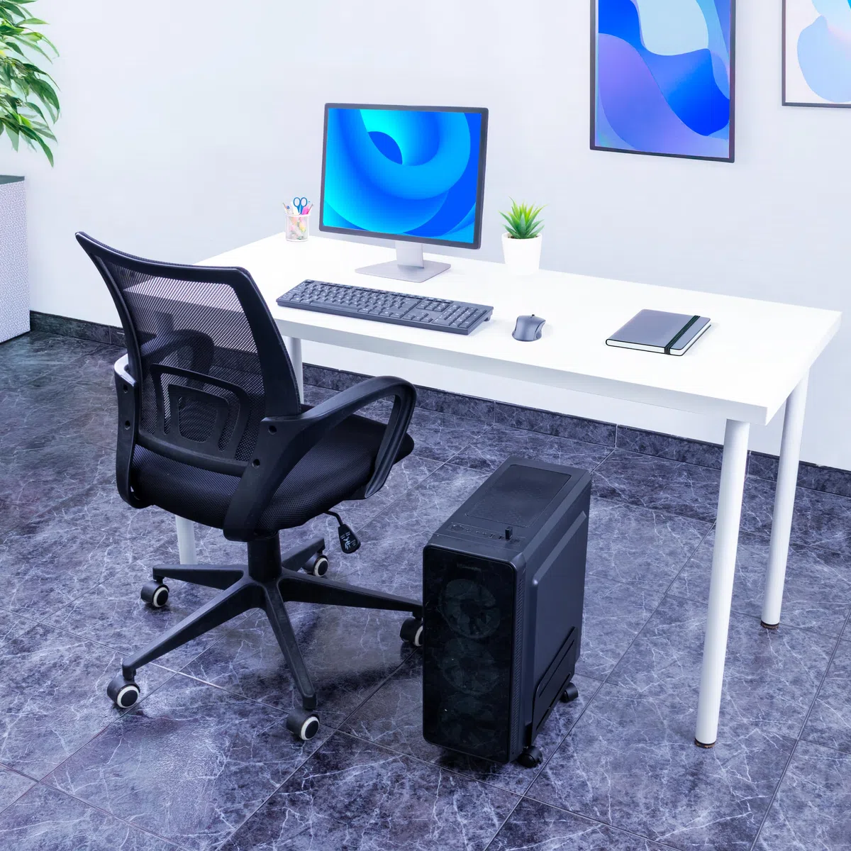 iggual -Soporte para CPU Ajustable.-Soporte Torre Ordenador Bajo Escritorio.-Soporta hasta 10kg, Metálico. -Soporte PC con Ruedas, 2 Ruedas con Función de Bloqueo y 2 Ruedas Direccionales-Negro SOP2