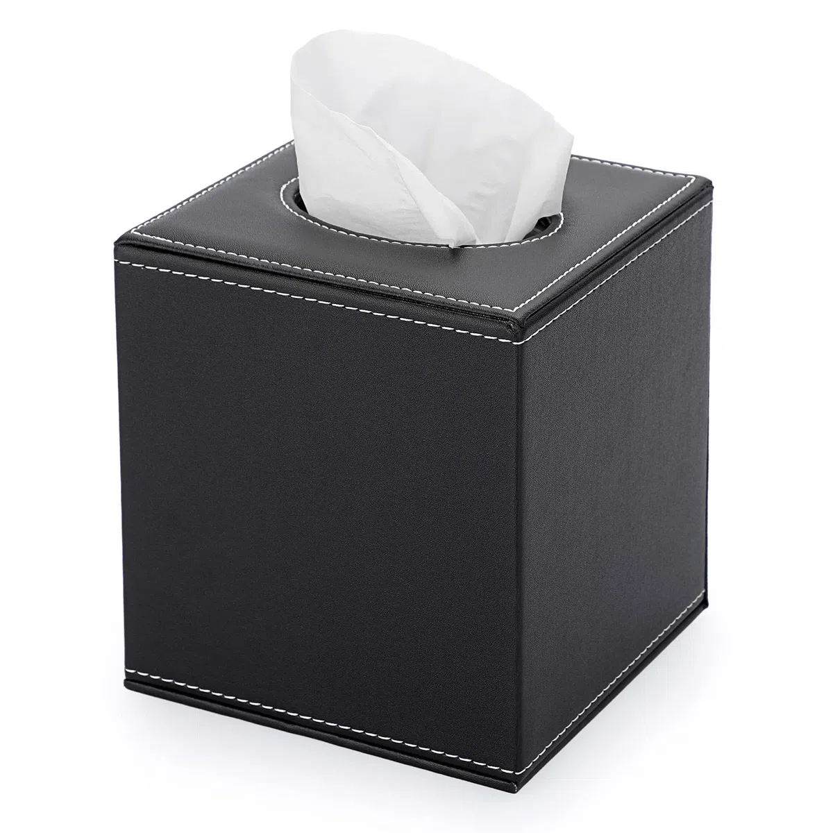 BTSKY - Caja de Pañuelos de Poliuretano y Cuero, Forma Cuadro, Ideal para Oficina Hogar Color Negro