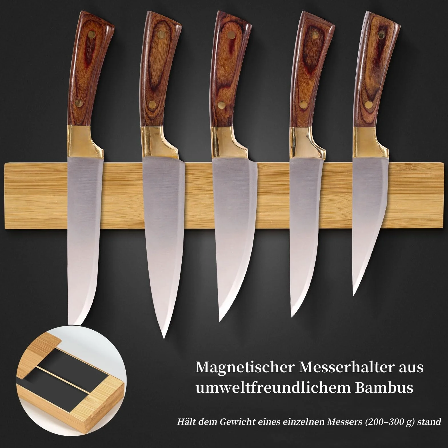 Barra Magnética para Cuchillos, Imán Soporte para Cuchillos Hecha de Bambú con Imán Extra Fuerte, Bloque Magnético para Cuchillos 40 x 6 x 2cm, Portacuchillas Magnético para Utensilios Herramientas