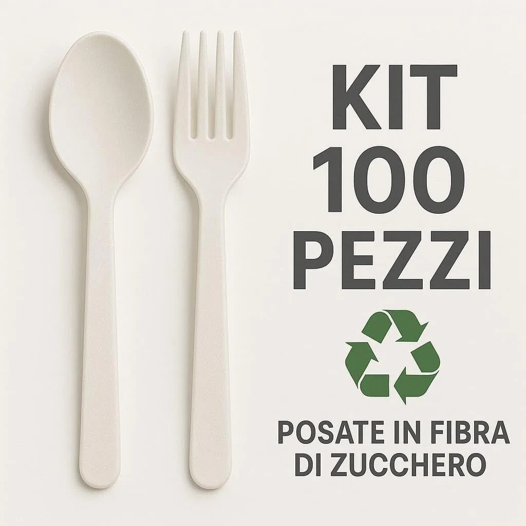 100 cubiertos de fibra de azúcar, 100 piezas en kit, 50 tenedores + 50 cuchillos o 50 tenedores + 50 cucharas (50 cucharas + 50 tenedores)