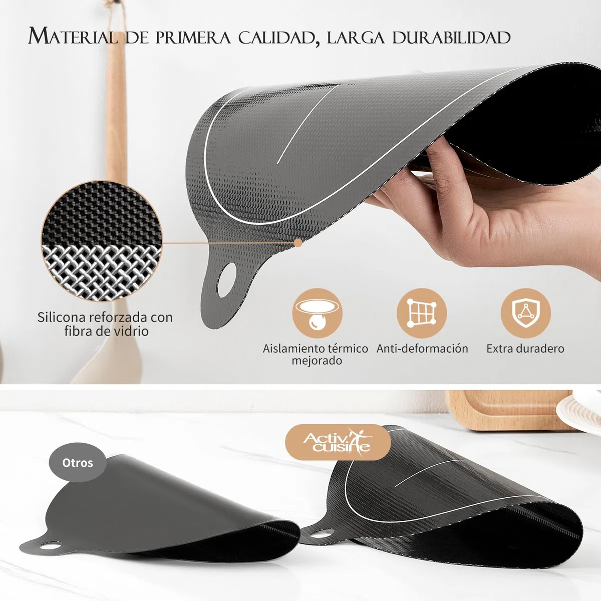 ACTIV Cuisine Protector Placa induccion, Alfombra Protectora Resistente al Calor, de Silicona y Fibra de Vidrio, Protege la Placa de inducción contra arañazos y Quemaduras, 4 Piezas
