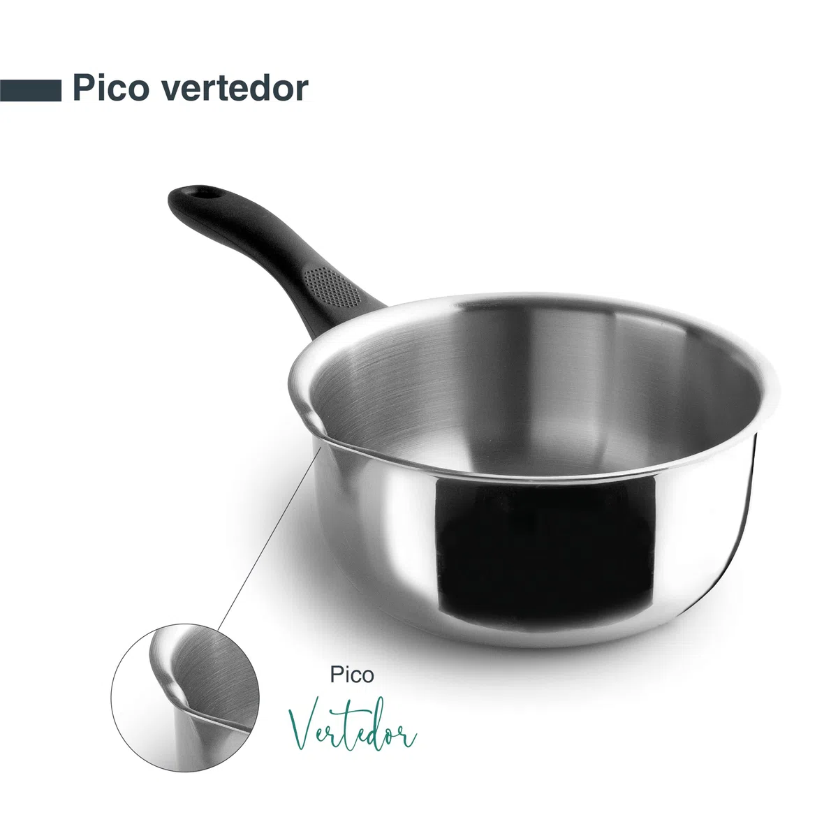 Lacor - 31320 - Cazo Recto Vertidor Garinox, Acero Inoxidable, Pico Vertidor, Mango Ergonómico de Baquelita, 2.5 Litros, Apto para Inducción, No apto para Horno, Apto para Lavavajillas, Ø20cm