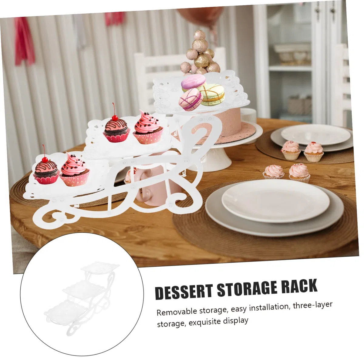 Estante para Almacenar Pasteles de Tres Niveles white para Mesa de Chuches Comunion Diseño Decorativo y Soporte para Guardar Postres en Fiestas