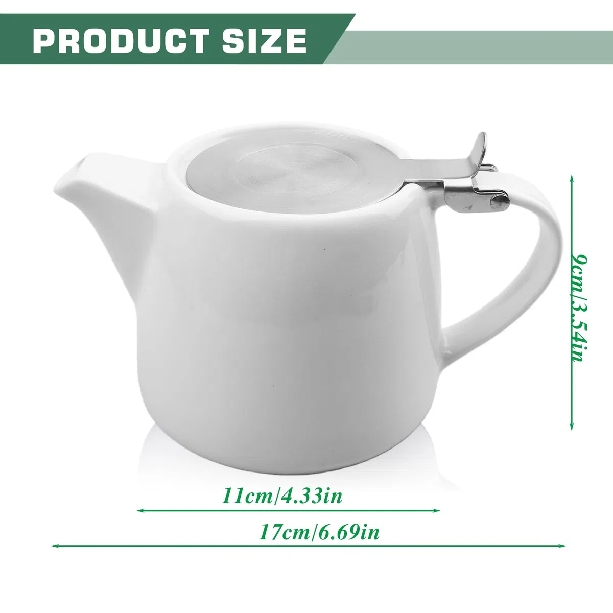 Tetera de porcelana: cafetera de cerámica blanca con colador, tetera de cerámica de 500 ml con tapa de acero inoxidable, tetera para café, vajilla de porcelana, tetera
