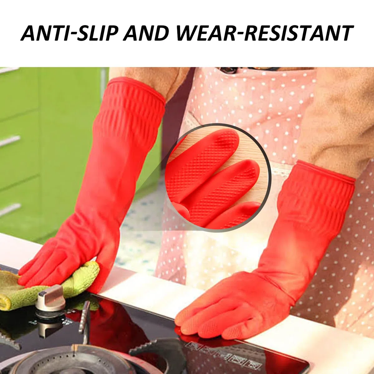 2 guantes de goma extra largos para limpieza de cocina, guantes impermeables de goma gruesa, resistentes a los arañazos en los codos, antideslizantes, adecuados para la limpieza del hogar.