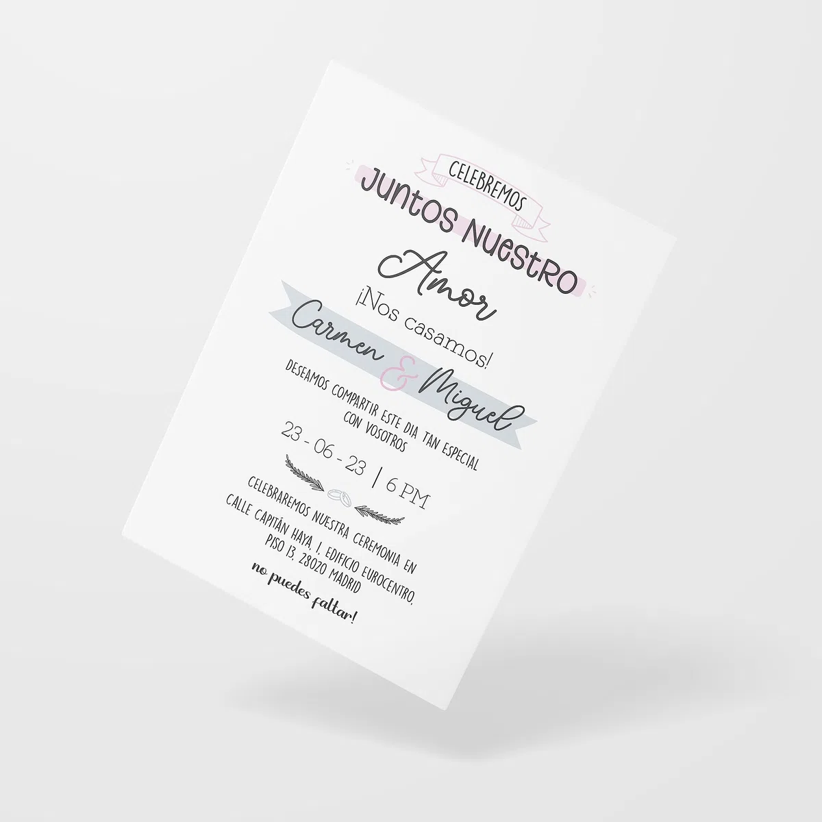 Invitaciones de Boda Personalizadas | Tarjetones A5 Blancos Personalizable con Nombres, Fecha y Textos | 25, 50 y 100 unidades Ceremonia Compromiso 2 Modelos para Recuerdos Boda (Modelo 2)