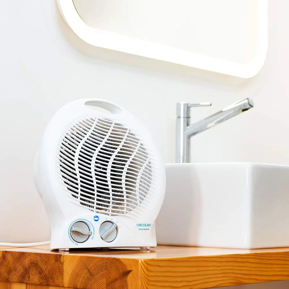 Cecotec Calefactor Eléctrico de Baño Bajo Consumo Ready Warm 9790 Force. Termoventilador, 2000 W en 2 Niveles, Termostato Regulable, 3 Modos, Sistema de Seguridad, 20 m2