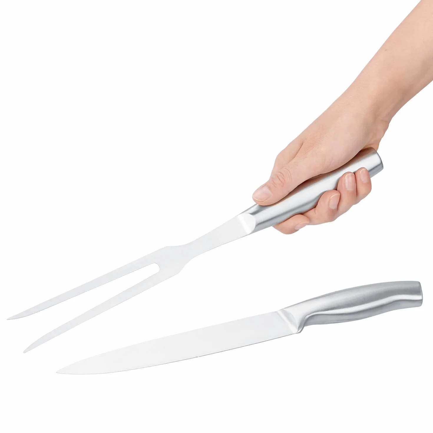 Juego de trinchar de 2 piezas - Utensilios para barbacoa de acero inoxidable - Cuchillo para carne y tenedor para carne - Tenedor para asar - Accesorios de cocina