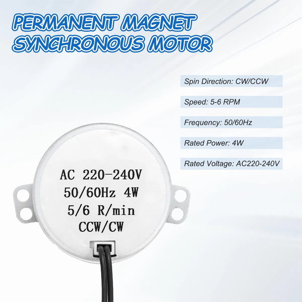 QUARKZMAN Motor Sincrónico, AC220-240V 50/60Hz 5-6 RPM CW/CCW 4W Motor Giratorio Lento De Baja Velocidad Para Ventilador Eléctrico, Calentador, Proyectos De Arte
